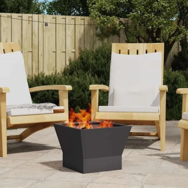 Fyrkantig vedeldad eldhäll i svart stål - Bärbar och rostbeständig | Storlek: 40x40x30 cm Öppna Spisar