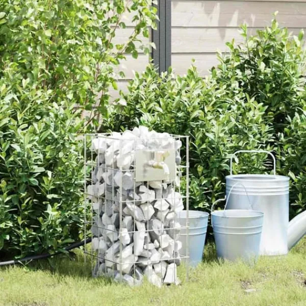 Gabion Säule med Vattenkran 50x25x25 cm - Rostfritt Stål | Färg: Silver | Storlek: 50x25x25 cm Fontäner & Dammar