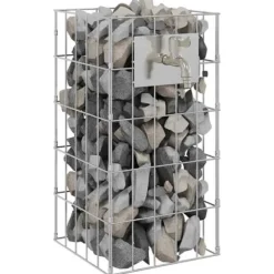 Gabion Säule med Vattenkran 50x25x25 cm - Rostfritt Stål | Färg: Silver | Storlek: 50x25x25 cm Fontäner & Dammar