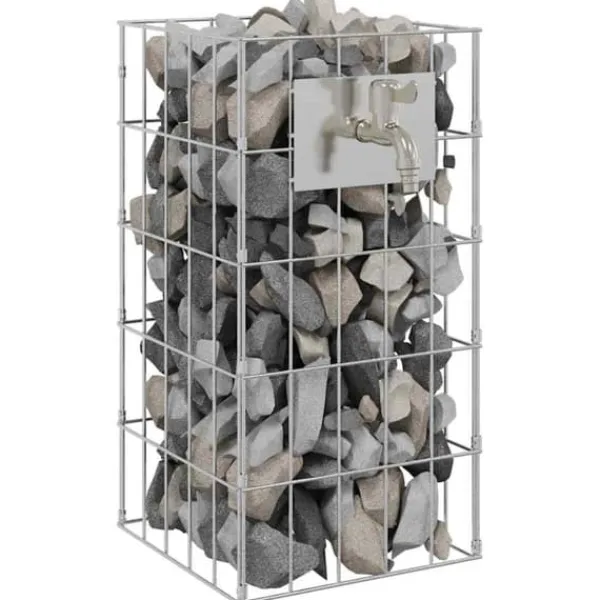 Gabion Säule med Vattenkran 50x25x25 cm - Rostfritt Stål | Färg: Silver | Storlek: 50x25x25 cm Fontäner & Dammar