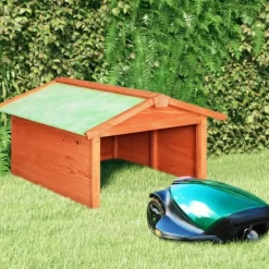 Garage för robotgräsklippare i granträ - Skydd för gräsklippare | Storlek: 72x87x50 cm