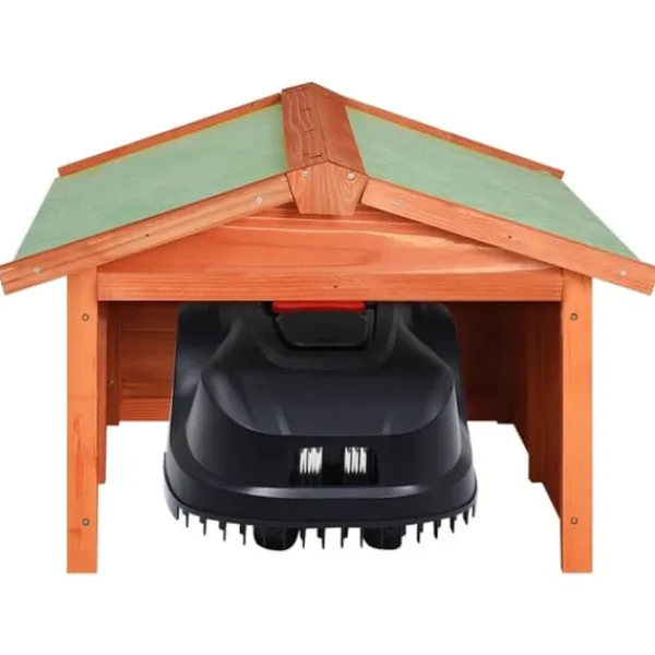 Garage för robotgräsklippare i granträ - Skydd för gräsklippare | Storlek: 72x87x50 cm