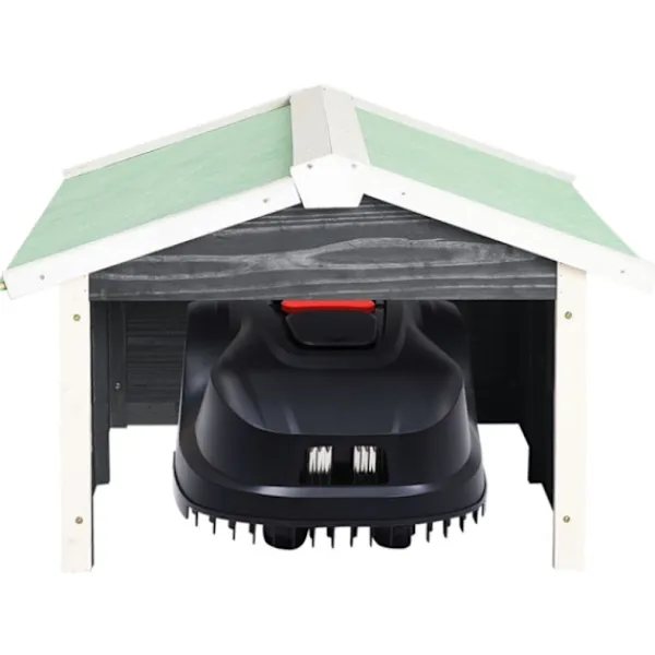 vidaXL Garage för robotgräsklippare 72x87x50 cm grå och vit granträ