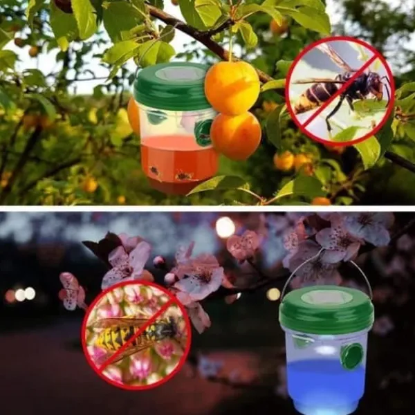 Sale GE27346-2 delar Solar getingfälla med LED-ljus, insektsfällor, anti-insektsfångare honungsfälla Bin bålgetingar Skadedjursfällor