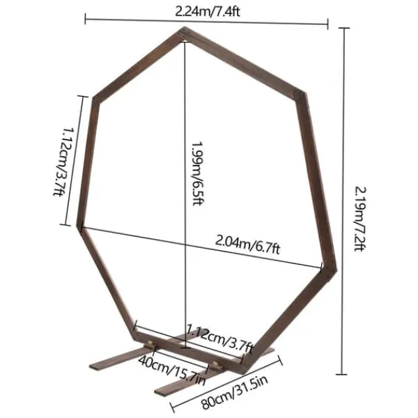 Hot Geometrisk bröllopsbåge i trä - Bakgrundsstativ - Retro stil - Polerad yta - Längd 2,24 m - Höjd 2,19 m - Storlek M - Brun Valvbågar, Spaljéer, Bersåer & Pergolor