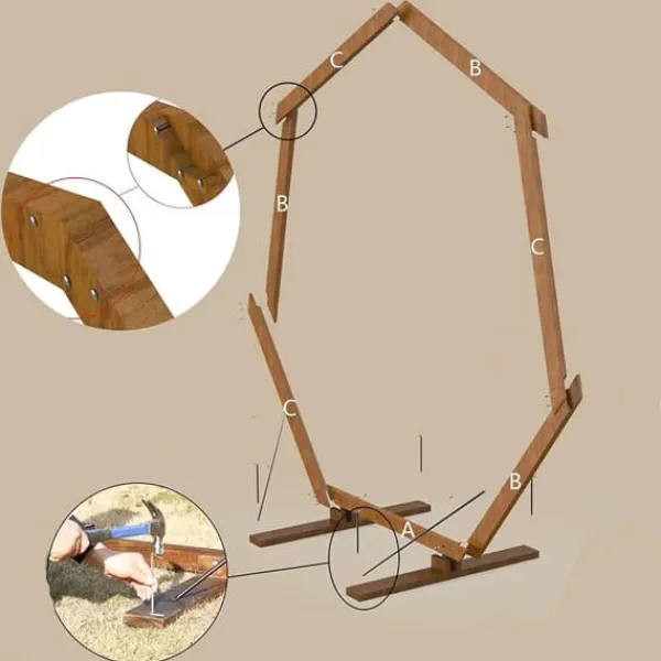 Hot Geometrisk bröllopsbåge i trä - Bakgrundsstativ - Retro stil - Polerad yta - Längd 2,24 m - Höjd 2,19 m - Storlek M - Brun Valvbågar, Spaljéer, Bersåer & Pergolor