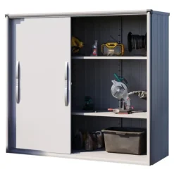 Best GFP Förvaringsskåp för utomhusbruk metall 210x75x191 cm verktygsbod inkl. skjutdörr grå vattentät Skjul, Garage & Carports