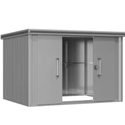 Outlet GFP Redskapsbod metall trädgårdsbod 291x221x212 cm verktygsbod med platt tak inkl. skjutdörr i grå vattentät Skjul, Garage & Carports