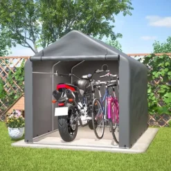 New Grå Cykelgarage / Redskapsbod 160x220x165 cm med rullport, vattentätt PE-material Skjul, Garage & Carports