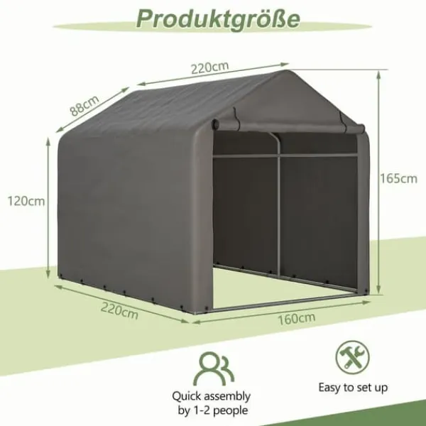 New Grå Cykelgarage / Redskapsbod 160x220x165 cm med rullport, vattentätt PE-material Skjul, Garage & Carports