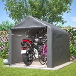 New Grå Cykelgarage / Redskapsbod 160x220x165 cm med rullport, vattentätt PE-material Skjul, Garage & Carports