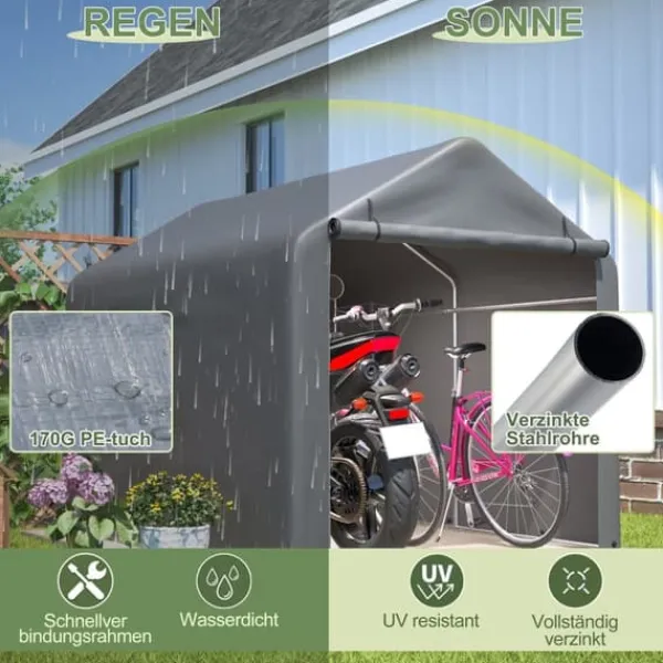 New Grå Cykelgarage / Redskapsbod 160x220x165 cm med rullport, vattentätt PE-material Skjul, Garage & Carports