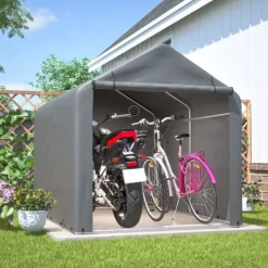 New Grå Cykelgarage / Redskapsbod 160x220x165 cm med rullport, vattentätt PE-material Skjul, Garage & Carports