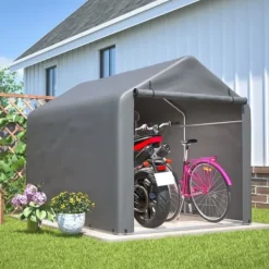 New Grå Cykelgarage / Redskapsbod 160x220x165 cm med rullport, vattentätt PE-material Skjul, Garage & Carports