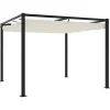 Best Gräddvit paviljong med infällbart tak - Trädgårdspaviljong | Storlek: 3x3 m | Material: Stål Valvbågar, Spaljéer, Bersåer & Pergolor