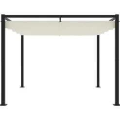 Best Gräddvit paviljong med infällbart tak - Trädgårdspaviljong | Storlek: 3x3 m | Material: Stål Valvbågar, Spaljéer, Bersåer & Pergolor