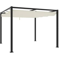 Best Gräddvit paviljong med infällbart tak - Trädgårdspaviljong | Storlek: 3x3 m | Material: Stål Valvbågar, Spaljéer, Bersåer & Pergolor