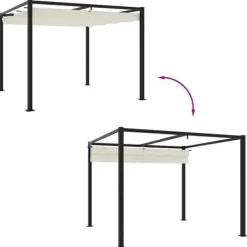 Best Gräddvit paviljong med infällbart tak - Trädgårdspaviljong | Storlek: 3x3 m | Material: Stål Valvbågar, Spaljéer, Bersåer & Pergolor