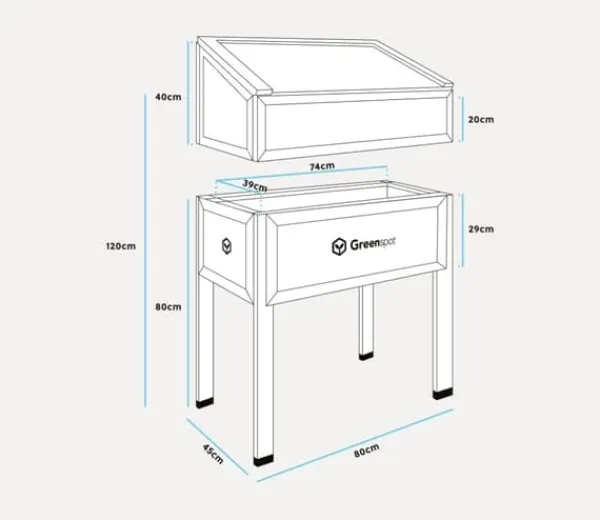 New Greenspot Miniväxthus med lock för balkong och terrass 80x45x120 cm - Växthus på träplattform, Upphöjd träbädd, Kallram med lock på höga ben, Mörk ros | CDON Växthus