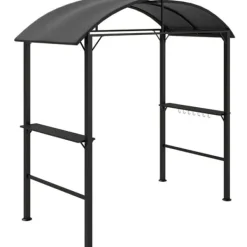 Grillpaviljong 233x110x235 cm, vindtålig med dubbeltak och hyllor, UV-skydd, stål, mörkgrå Valvbågar, Spaljéer, Bersåer & Pergolor