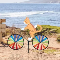 Outlet Gul Katt Cykel Väderkvarn Vindspinner Djur Vindspinner Ornament Vinddekoration