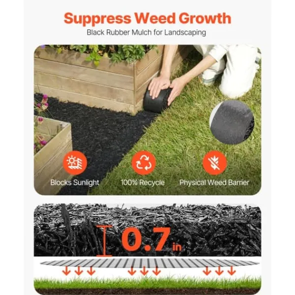 Online Gummimulchrulle 4-Pack, Landskapsarkitektur Matta 120x4,5 tum, Långvarig och Miljövänlig Gummimulchmatta Markduk & Fiberduk