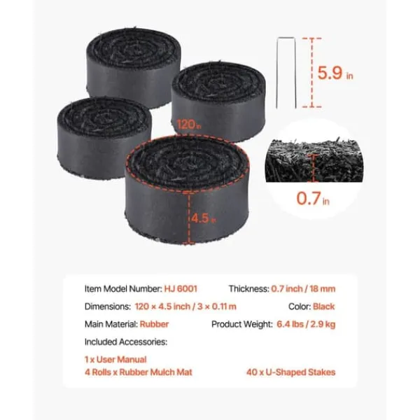 Online Gummimulchrulle 4-Pack, Landskapsarkitektur Matta 120x4,5 tum, Långvarig och Miljövänlig Gummimulchmatta Markduk & Fiberduk