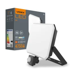 Halogenstrålkastare PIR-rörelsesensor 50W neutralt ljus 5000K 4750lm IP65 FLOOD Videx Säkerhetslampor