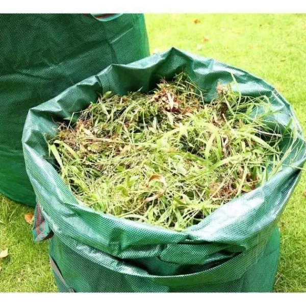 HAPPY-Pack of 3 272L Extra Heavy Duty Trädgårdsväska med handtag Green Leaf Collection Bag med PP-tyg H76cm D67cm