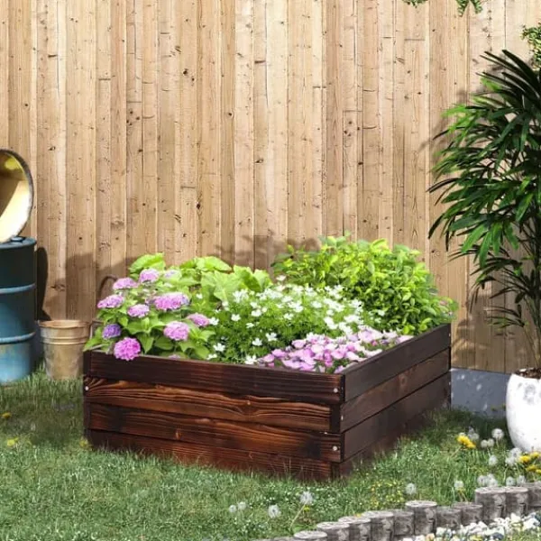 Sale Högbädd i massivt trä 60x60x23 cm, mörkbrun – planteringslåda/örtlåda Planteringsbänkar
