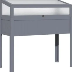 Hot Högbädd i trä med växthus 120x54x112/122 cm, polykarbonat, grå – för tomater & grönsaker Växthus