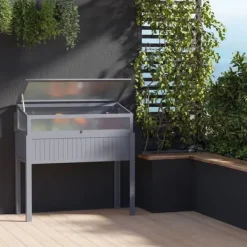 Hot Högbädd i trä med växthus 120x54x112/122 cm, polykarbonat, grå – för tomater & grönsaker Växthus