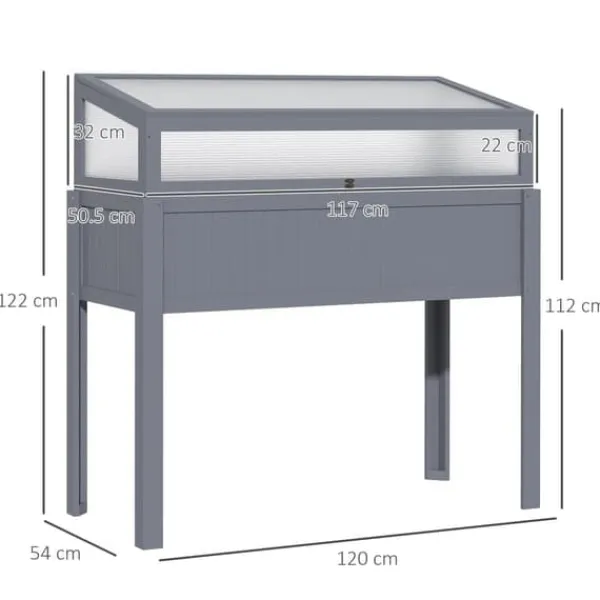 Hot Högbädd i trä med växthus 120x54x112/122 cm, polykarbonat, grå – för tomater & grönsaker Växthus
