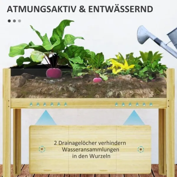 Högbädd i trä 110x50x80 cm med akrylpaneler & dränering – vädertålig