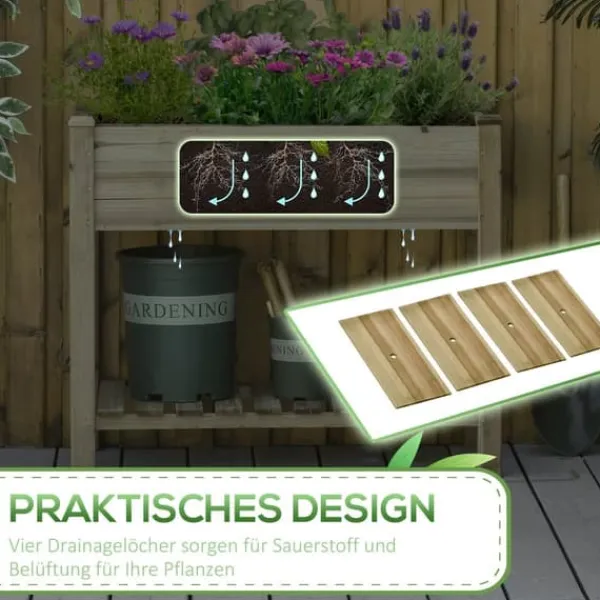 Hot Högbädd med hylla 91x51x76 cm, trä, grön – med dräneringshål Planteringsbänkar