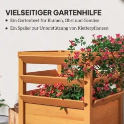 Clearance Högbädd med spaljé & öppen botten 65x65x60 cm, trä – för klätterväxter Kompostering