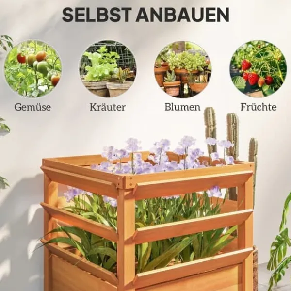 Clearance Högbädd med spaljé & öppen botten 65x65x60 cm, trä – för klätterväxter Kompostering
