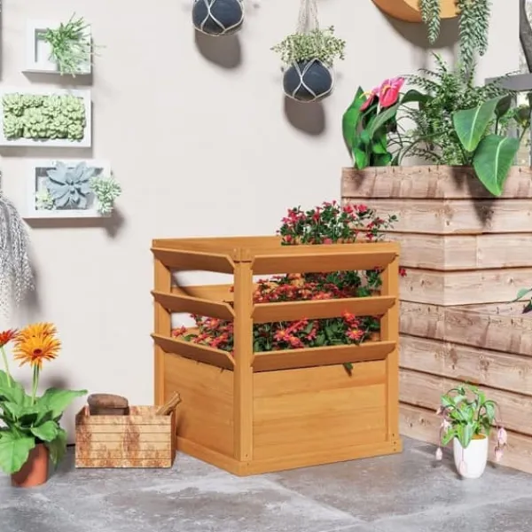 Clearance Högbädd med spaljé & öppen botten 65x65x60 cm, trä – för klätterväxter Kompostering