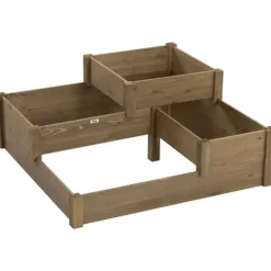 Best Högbädd 3-stegs i gran 122x122x51 cm, brun – för örter & blommor Planteringsbänkar