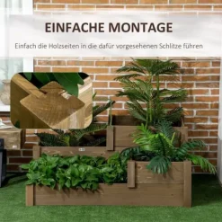 Best Högbädd 3-stegs i gran 122x122x51 cm, brun – för örter & blommor Planteringsbänkar