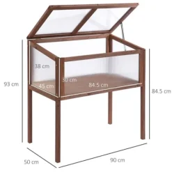 Clearance Högbädd/drivbänk 90x50x93 cm, gran & PC-skiva, brun – örtlåda för trädgård/terrass Växthus