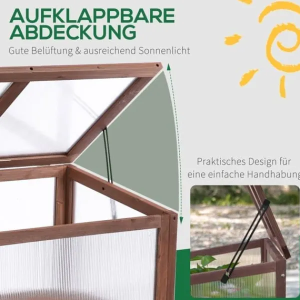 Clearance Högbädd/drivbänk 90x50x93 cm, gran & PC-skiva, brun – örtlåda för trädgård/terrass Växthus
