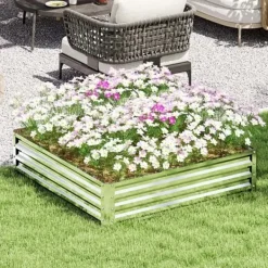Best Högbädd/planteringslåda i stål 120x120x30 cm, silver – trädgård/terrass Planteringsbänkar