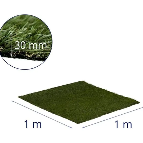 hillvert - Konstgräs - 100 x 100 cm - Höjd: 30 mm - Stygn: 20/10 cm - UV-beständigt