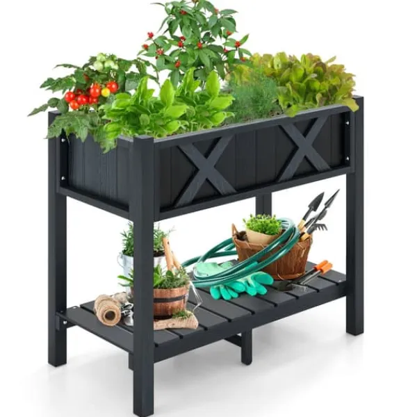Outlet Höjd odlingsbädd, HIPS Poly Wood upphöjd planteringslåda, 86×46×74 cm, Svart Planteringsbänkar