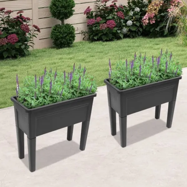Discount Höjd trädgårdsbädd, Material: PP och gummi, Dimensioner: 75*34,5*65,5 cm, Form: Rektangulär, Belastningskapacitet: 25 kg, Antal artiklar: 2 Planteringsbänkar