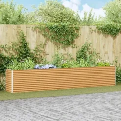 vidaXL Höjd trädgårdsbänk i galvaniserat stål - - 390x50x68 cm - Ljusbrun - Väderbeständig