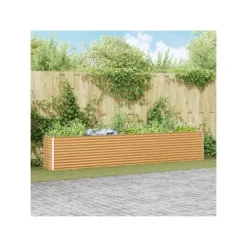vidaXL Höjd trädgårdsbänk i galvaniserat stål - - 390x50x68 cm - Ljusbrun - Väderbeständig