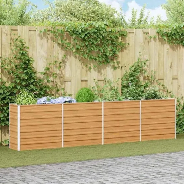 Hot Höjdbädd i galvaniserat stål - - 320x40x77 cm - Ljusbrun - Väderbeständig Planteringsbänkar