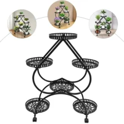 Hjärtformat växtställ - Blomsterställ - 6 hyllplan - Järn - 4 hjul (2 med broms) - 7,5 kg per hyllplan Växtställ